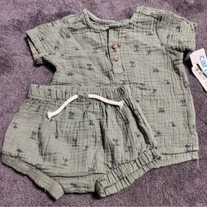 Infant Baby Green 2 pc Gauze Button Shirt & Short Set - 3 month